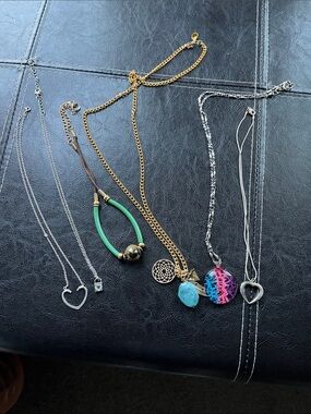 Source Unknown Gold-Tone Necklace with Turquoise and Pink Charms - Women Jewelry
